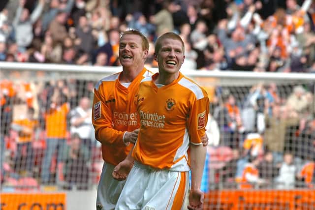Keith Southern (right) celebrating a goal in 2005/06, the first season Simon Grayson was his boss