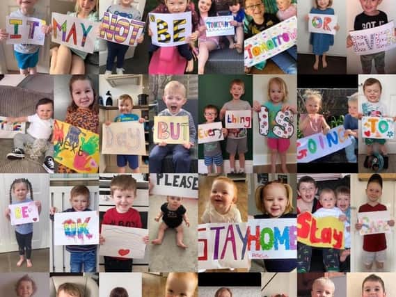 Children from Lilliput Kiddie Care made posters to urge people to stay home and stay safe