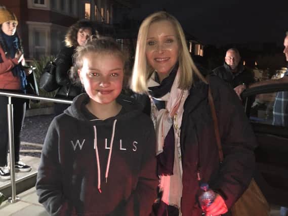 Former Friends star Lisa Kudrow with 12-year-old Izzie Roberston while filming Feel Good in St Annes