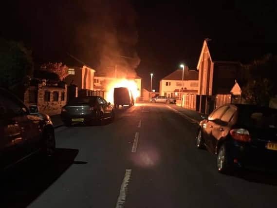 The van was found on fire in Beach Avenue, Cleveleys at around 1am this morning (April 16). Pic: Susan Barnes