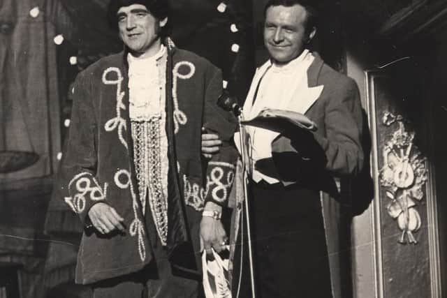 Norman Hunter and Jimmy Armfield pictured during a 1974 pantomime, organised by Armfield to boost team morale at Leeds