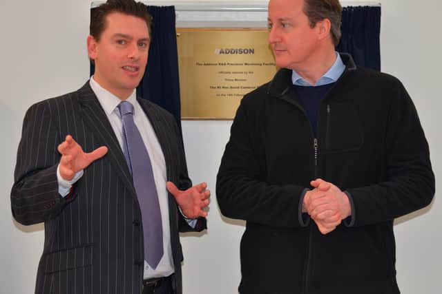 Marcus Addison and then Prime Minister David Cameron at the opening of Addisons new facility at Thornton