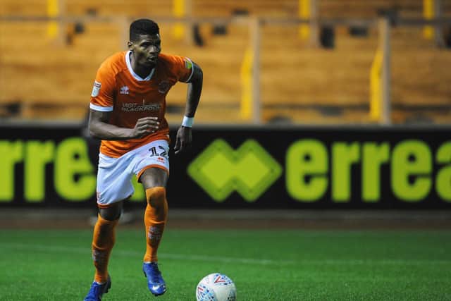 Michael Nottingham in action against Carlisle United in the EFL Trophy in October - his last appearance for Blackpool