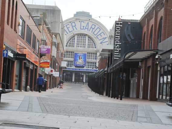 Streets of Blackpool town centre are quiet during the Covid-19 lockdown