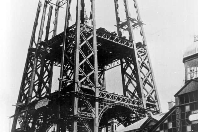 The mighty Blackpool Tower under construction in 1893. The foundation stone was laid in 1891 and it took until 1893 to get to this stage. The tower opened in 1894.