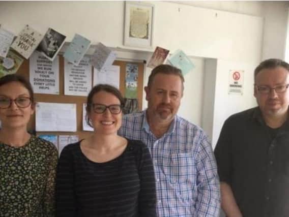 Counselling in the Community last year (from left) Nikki Bradshaw, Lisa Stout, manager Stuart Hutton-Brown, and Nick Wade.
