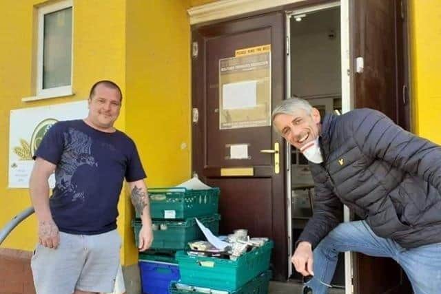 Members of the Faith Defenders drop off lunch boxes at another care home in Blackpool
