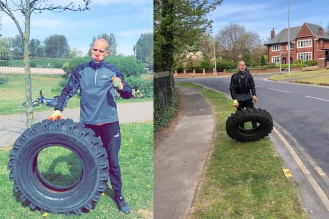 Callum Howarth spent nearly four hours flipping the tyre round Stanley Park
