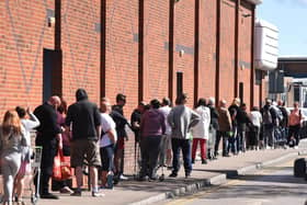 The queue at Asda in Marton on Monday