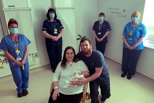 Left to right: Neonatal staff Dannie Boyd Holt, Rosie Milbourn, Sarah Heyden, and Kirsty Murray with the Dawson family (Picture: Blackpool Teaching Hospitals NHS Foundation Trust)