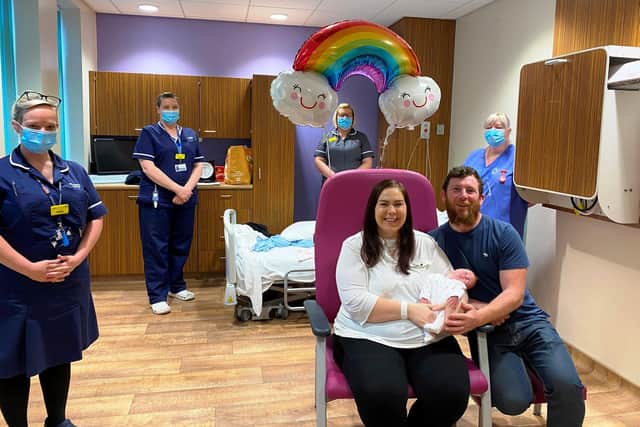 Left to right: Delivery suite staff Holly Martinez, Lisa Walten, Shelley Piper, and Tracey Hall with the Dawson family (Picture: Blackpool Teaching Hospitals NHS Foundation Trust)