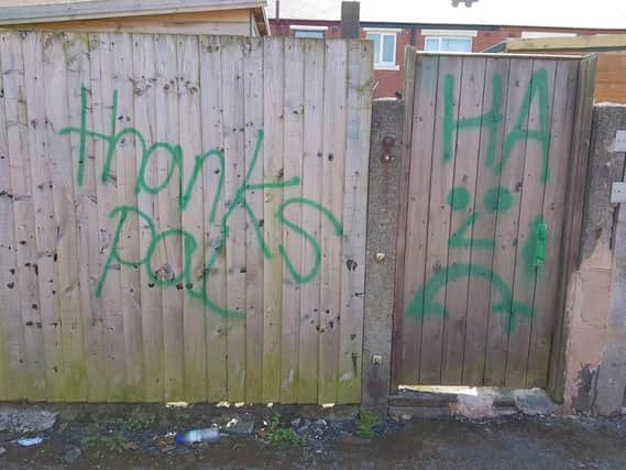 Heartless burglars left this message for a Fleetwood dad after breaking into his shed and stealing his power tools on Sunday (May 3)