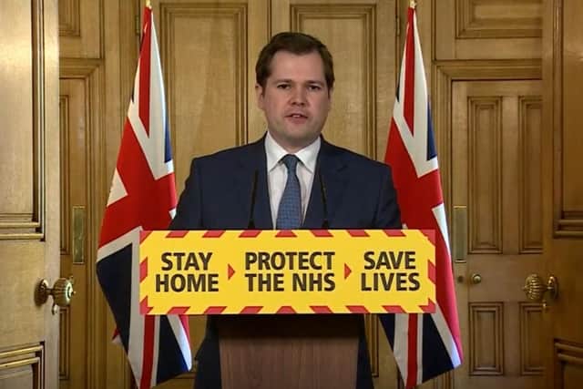 Screen grab of Communities and Local Government Secretary Robert Jenrick during a media briefing in Downing Street, London, on coronavirus