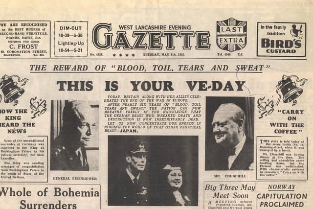 The front page of the Gazette on VE Day, Tuesday May 8th 1945