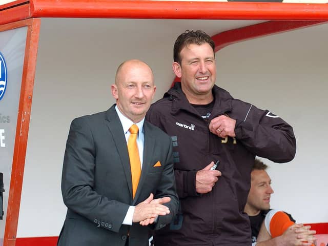 Smiles all round for Ian Holloway and his dugout deputy Steve Thompson 10 years ago