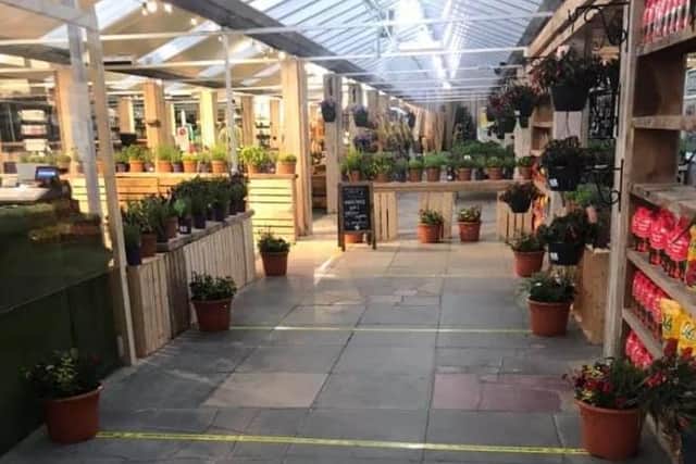 The Plant Place in Thornton has fitted yellow markers to help customers adhere to the 2m social distancing guidance. Pic: The Plant Place