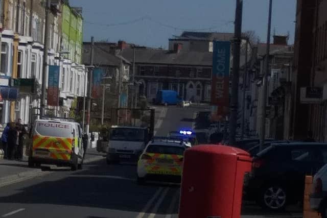 Police vehicles in central Blackpool
