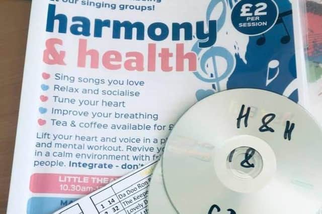 Song books and CDs prepared by choir organiser Shirley