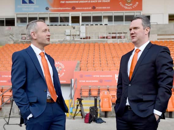 Ben Mansford (right) with Blackpool head coach Neil Critchley