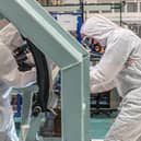 BAE Systems staff social distancing at work during the coronavirus lockdown. Around 2,700 of the 10,000 Lancashire staff ar back at work the rest wroking from home