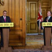 Deputy Chief Medical officer Jonathan Van-Tam and Foreign Secretary Dominic Raab speaking during a media briefing in Downing Street