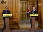 Deputy Chief Medical officer Jonathan Van-Tam and Foreign Secretary Dominic Raab speaking during a media briefing in Downing Street