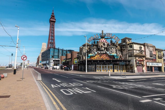 The iconic Blackpool Tower and Coral Island amusements are popular draws for tourists - but there is no one around.