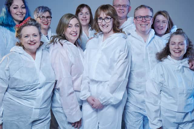 The group of volunteers from LeftCoast which made the new ITV ident, shown during May 2020. From left, Becky Doran-Brown, Sharon Slate, Ruth Collinge, Rachel Eacott, Catherine Isherwood, Sarah Wade, Adam McClean, Dean Banks. Katherine Platt, Vikki Ellison