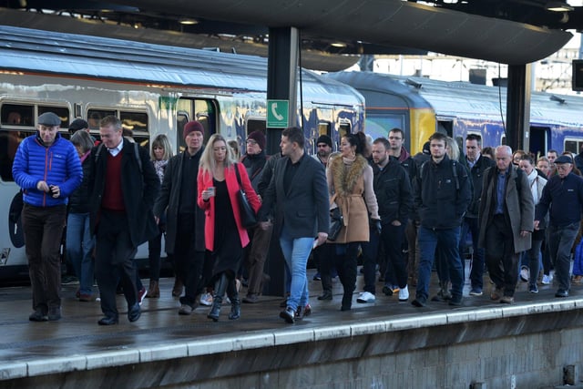 Commuters at Leeds Station in January.