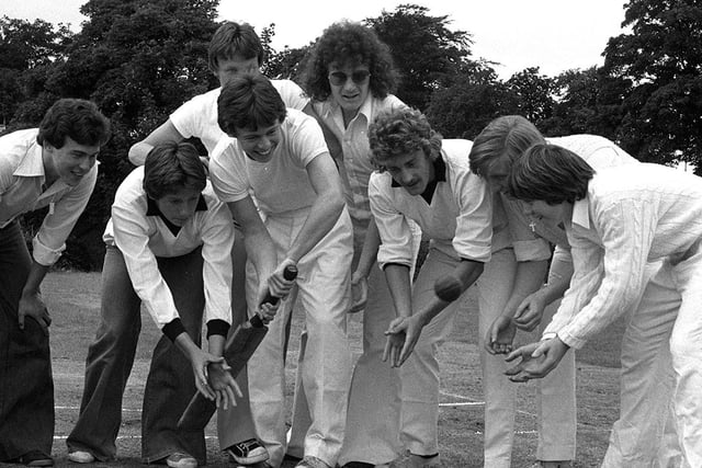 PNE players and Fulwood and Broughton Cricket Club members join to play a charity match in 1977