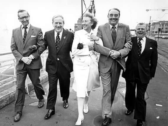 Dame Vera Lynn with prisoners of war in Blackpool when she was in town to give a concert at the Grand Theatre on June 8, 1983