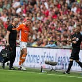 Aldred leaves the Wembley field in tears during Blackpool's play-off final against Exeter City in 2017