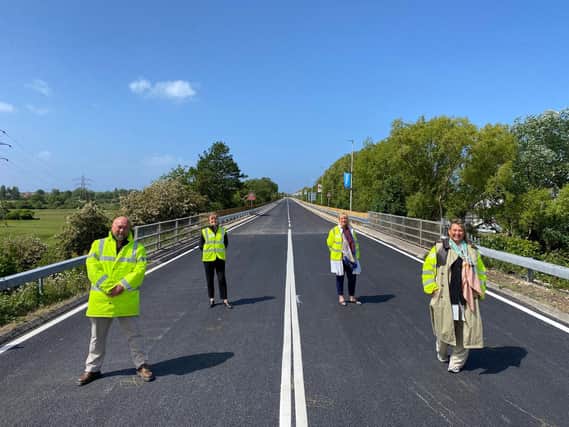 Coun Jim Hobson, Blackpool Council cabinet member with responsibility for roads; Diane Bourne,  managing director for Eric Wright Civil Engineering; Claire Smith, president of StayBlackpool and Amanda Thompson, managing director of Blackpool Pleasure Beach at Yeadon Way.