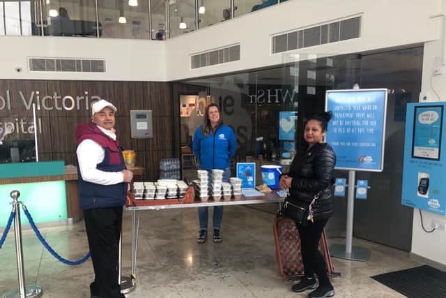 Vipon and Honey Mehta from the Kensington Hotel delivering hot food to the staff at the Blackpool Victoria Hospital