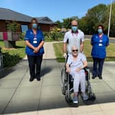 Patricia Wallace, 85, preparing to leave Trinity Hospice after recovering from Covid-19 in Blackpool.