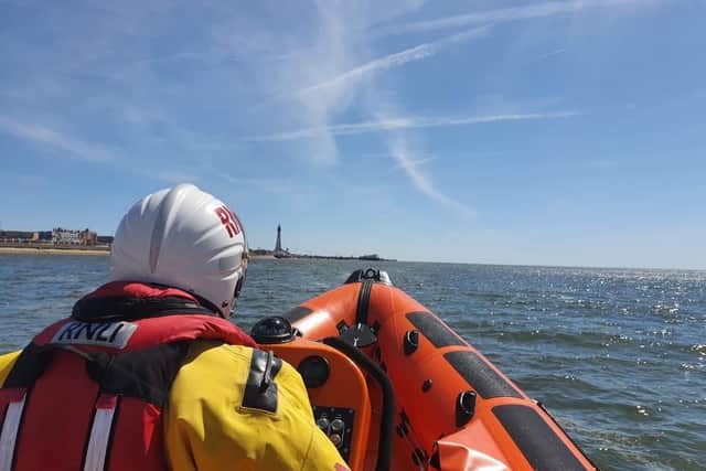 Volunteers at RNLI Blackpoolwere called to reports a group of people had become stranded after being cut of by the tide in Anchorsholme. (Credit: RNLI Blackpool)