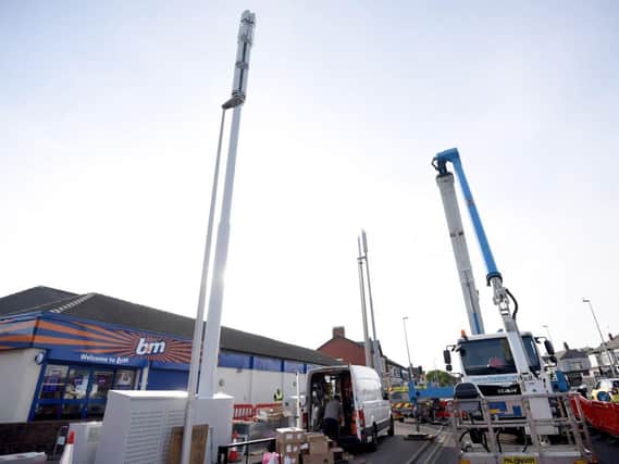 The new 5G mast in Whitegate Drive, Blackpool