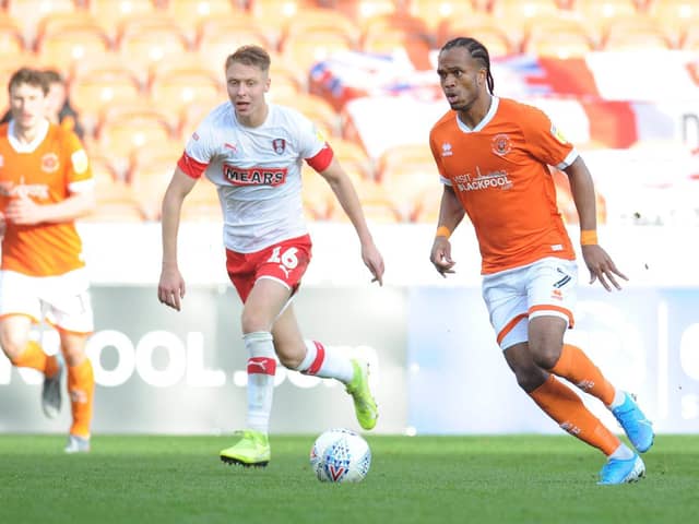 Nathan Delfouneso on the ball when Rotherham visited Blackpool in October