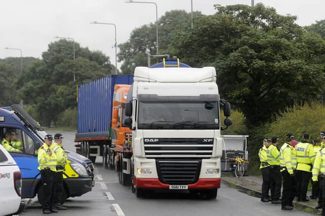 Police at Cuadrilla's Preston New Road fracking site keeping the way open for deliveries