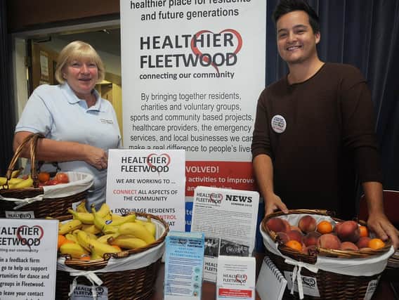 Karen Boylan and Ben Wainwright on the Healthier Fleetwood stand at a previous .Fleetwood Food and Drink Festival at the Marine Hall.