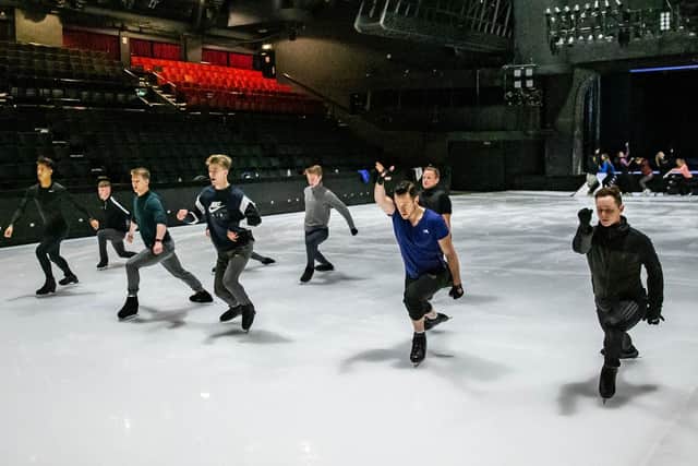 Hot Ice 2019 cast in rehearsals at the Blackpool Pleasure Beach Arena