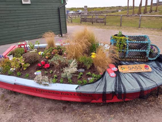 The boat which has been turned into a summer display of flowers by ladies from the Fleetwood online magazine SASS
