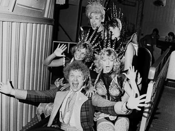 Colin Baker board the Space Invader ride at Blackpool Pleasure Beach in 1984