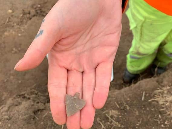 Flint arrow head is from the early Bronze Age and approximaetly 4500 years old, found during ongoing roadworks on the A585 near Singleton by the  Highways England team