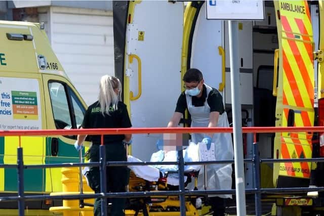 A patient seen arriving at Blackpool Victoria Hospital by ambulance during the Covid-19 pandemic (Picture: Daniel Martino for JPIMedia)