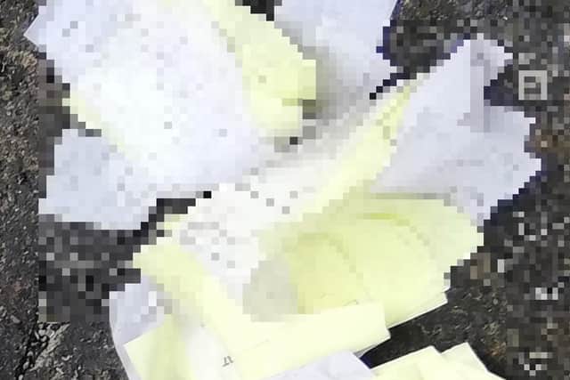 The receipts found in Beach Road, pixelated to protect personal data, displayed full names and addresses of customers ordering from takeaways during February.