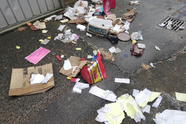 Receipts, boxes and containers from takeaways were dumped in a Beach Road alleyway, resulting in a GDPR breach on Tuesday June 16.