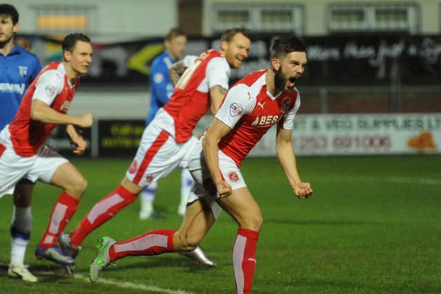 Joe Davis scoring for Fleetwood Town against Gillingham in March 2016