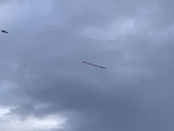 A plane carrying a 'white lives matter Burnley' banner flew over the Etihad Stadium