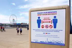 A sign on the Prom in Blackpool urging people to stay two metres apart (Picture: Michael Holmes for JPIMedia)